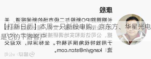 【打新日历】本周一只新股申购，京东方、华星光电是它的下游客户