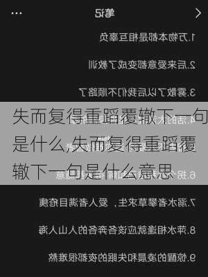 失而复得重蹈覆辙下一句是什么,失而复得重蹈覆辙下一句是什么意思