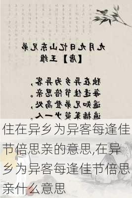 住在异乡为异客每逢佳节倍思亲的意思,在异乡为异客每逢佳节倍思亲什么意思