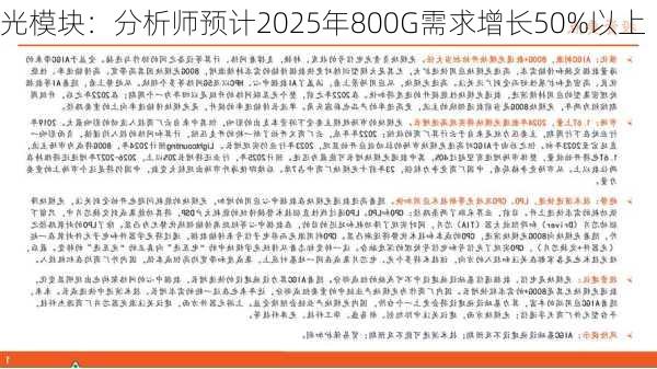 光模块：分析师预计2025年800G需求增长50%以上