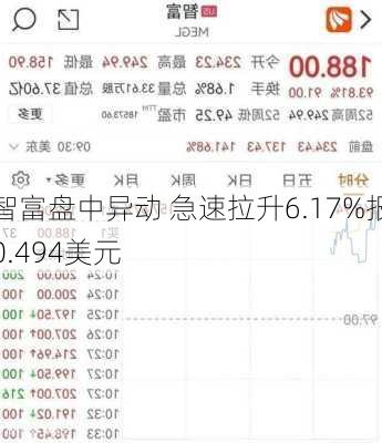 智富盘中异动 急速拉升6.17%报0.494美元