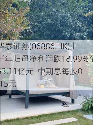 华泰证券(06886.HK)上半年归母净利润跌18.99%至53.11亿元  中期息每股0.15元