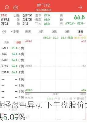 慧择盘中异动 下午盘股价大跌5.09%