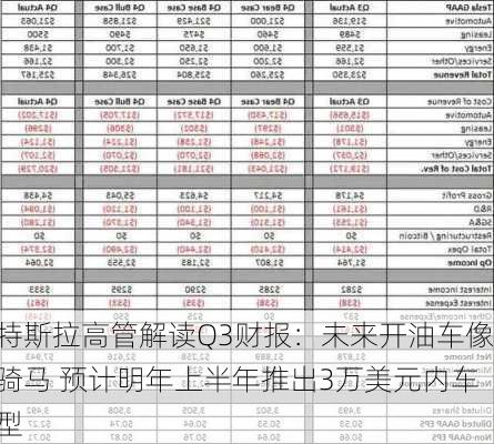 特斯拉高管解读Q3财报：未来开油车像骑马 预计明年上半年推出3万美元内车型