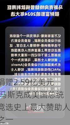 捐赠2.59亿美元 马斯克成美国总统竞选史上最大赞助人之一