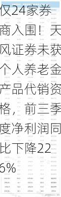 仅24家券商入围！天风证券未获个人养老金产品代销资格，前三季度净利润同比下降226%