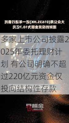 多家上市公司披露2025年委托理财计划 有公司明确不超过220亿元资金仅投向结构性存款